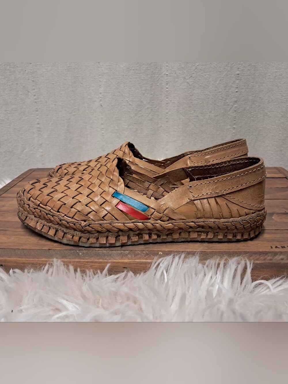 Mohinders Woven Leather City Flats Honey + Stripes Boho Huaraches Size 10